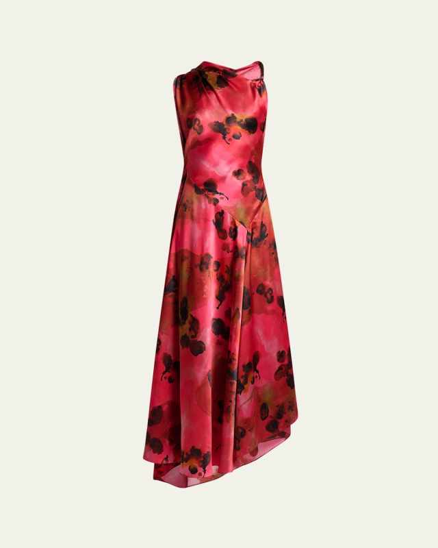 Sleeveless Draped Silk Midi Dress